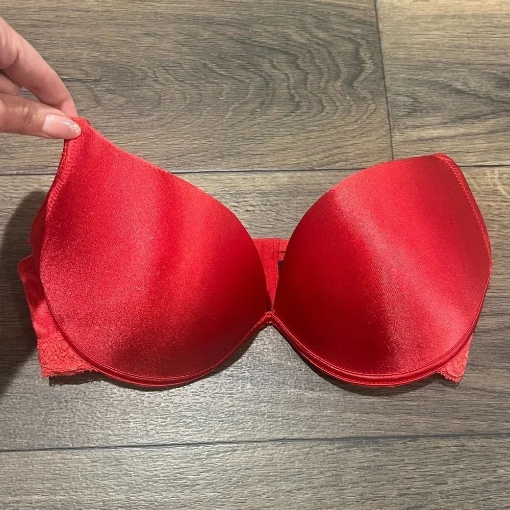 Fredrick's Of Hollywood 32DD Red‎ Pushup Bra Strapless
